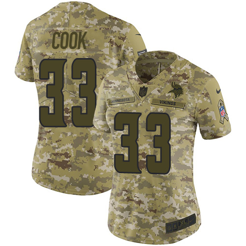 Minnesota Vikings #33 Dalvin Cook Camo Women's Stitched Limited 2018 Salute to Service Jersey Womens