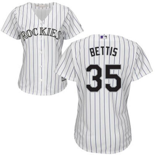Colorado Rockies #35 Chad Bettis White Strip Home Women's Stitched Jersey Womens