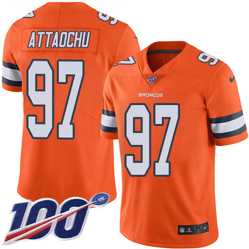 Denver Broncos #97 Jeremiah Attaochu Orange Men's Stitched Limited Rush 100th Season Jersey Men's