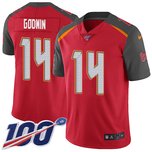 Buccaneers #14 Chris Godwin Red Team Color Men's Stitched 100th Season Vapor Untouchable Limited Jersey