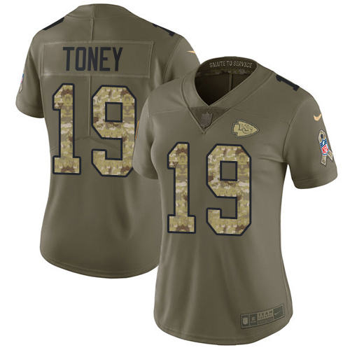 Chiefs #19 Kadarius Toney Olive/Camo Women's Stitched Limited 2017 Salute To Service Jersey