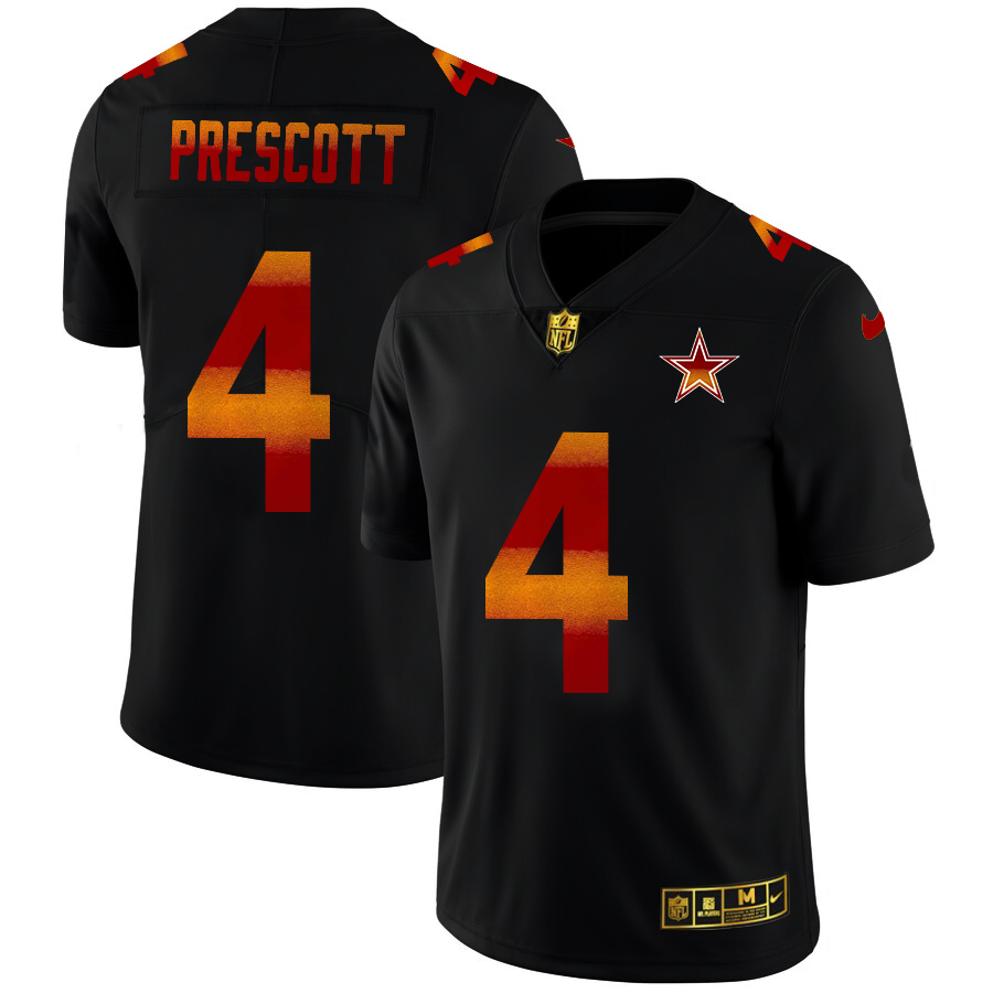 Dallas Cowboys #4 Dak Prescott Men's Black Red Orange Stripe Vapor Limited Jersey
