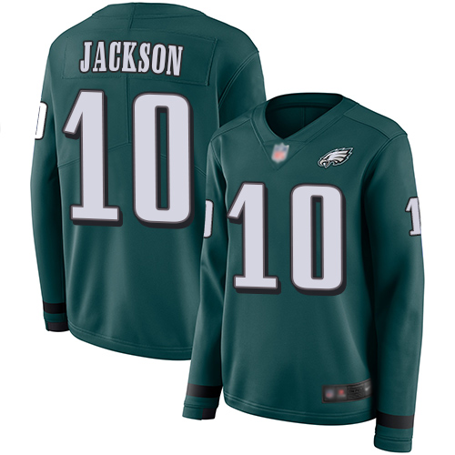 Philadelphia Eagles #10 DeSean Jackson Midnight Green Team Color Women's Stitched Limited Therma Long Sleeve Jersey Womens