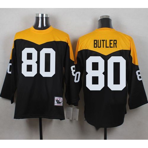 Mitchell And Ness 1967 Pittsburgh Steelers #80 Jack Butler Black/Yelllow Throwback Men's Stitched Jersey Men's