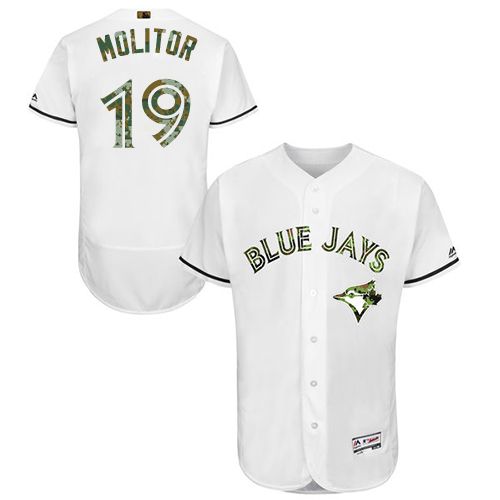 Toronto Blue Jays #19 Paul Molitor White Flexbase Authentic Collection Memorial Day Stitched Jersey Men's