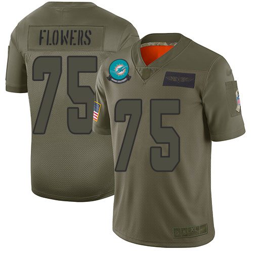 Miami Dolphins #75 Ereck Flowers Camo Youth Stitched Limited 2019 Salute To Service Jersey Youth