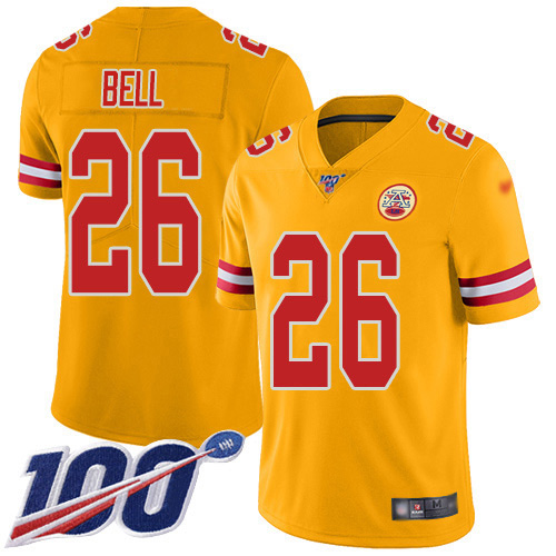 Kansas City Chiefs #26 Le'Veon Bell Gold Youth Stitched Limited Inverted Legend 100th Season Jersey Youth