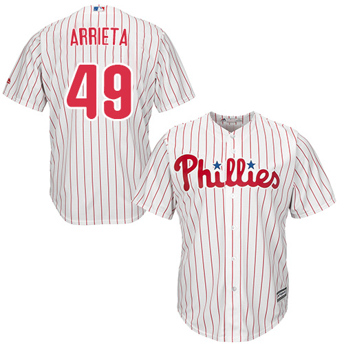 Philadelphia Phillies #49 Jake Arrieta White(Red Strip) New Cool Base Stitched Jersey Men's