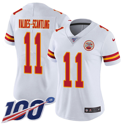 Chiefs #11 Marquez Valdes-Scantling White Women's Stitched 100th Season Vapor Limited Jersey
