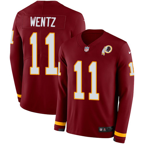 Washington Commanders #11 Carson Wentz Burgundy Red Team Color Men's Stitched Limited Therma Long Sleeve Jersey Men's