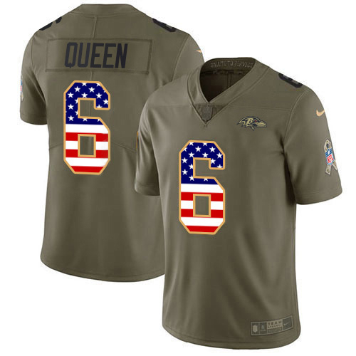 Ravens #6 Patrick Queen Olive/USA Flag Men's Stitched Limited 2017 Salute To Service Jersey