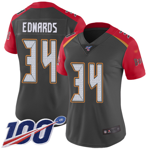 Tampa Bay Buccaneers #34 Mike Edwards Gray Women's Stitched Limited Inverted Legend 100th Season Jersey Womens