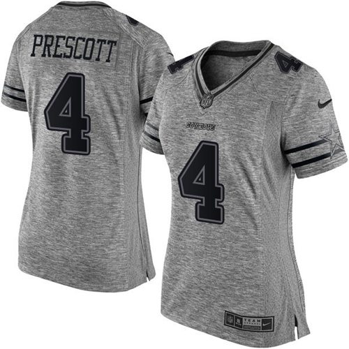 Cowboys #4 Dak Prescott Gray Women's Stitched Limited Gridiron Gray Jersey