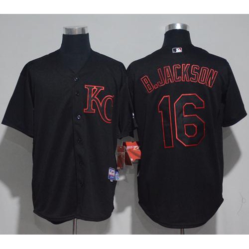 Kansas City Royals #16 Bo Jackson Black Strip Stitched Jersey Men's