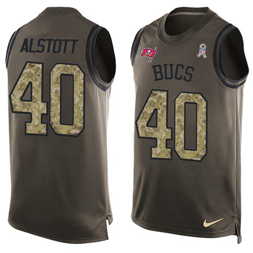 Buccaneers #40 Mike Alstott Green Men's Stitched Limited Salute To Service Tank Top Jersey