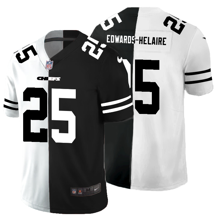 Kansas City Chiefs #25 Clyde Edwards-Helaire Men's Black V White Peace Split Vapor Untouchable Limited Jersey
