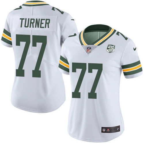 Green Bay Packers #77 Billy Turner White Women's 100th Season Stitched Vapor Untouchable Limited Jersey Womens