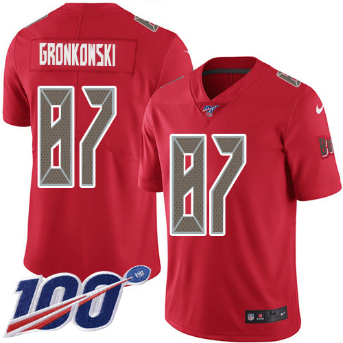 Buccaneers #87 Rob Gronkowski Red Youth Stitched Limited Rush 100th Season Jersey