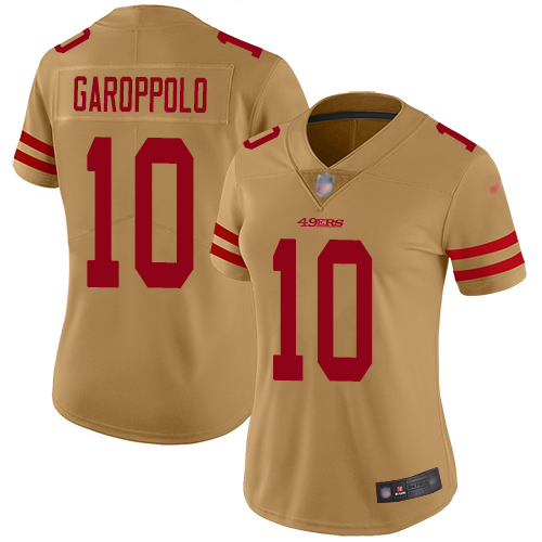 49ers #10 Jimmy Garoppolo Gold Women's Stitched Limited Inverted Legend Jersey