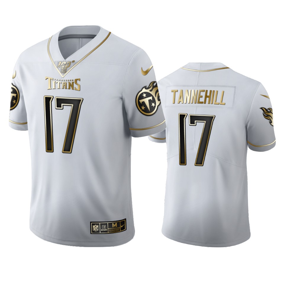 Tennessee Titans #17 Ryan Tannehill Men's White Golden Edition Vapor Limited 100 Jersey
