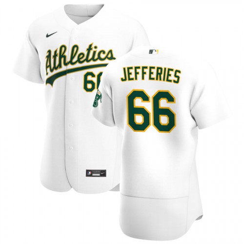 Oakland Oakland Athletics #66 Daulton Jefferies Men's White Home 2020 Authentic Player Jersey Men's
