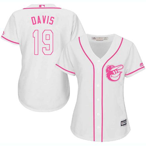 Baltimore Orioles #19 Chris Davis White/Pink Fashion Women's Stitched Jersey Womens