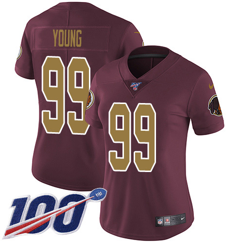 Commanders #99 Chase Young Burgundy Red Alternate Women's Stitched 100th Season Vapor Untouchable Limited Jersey