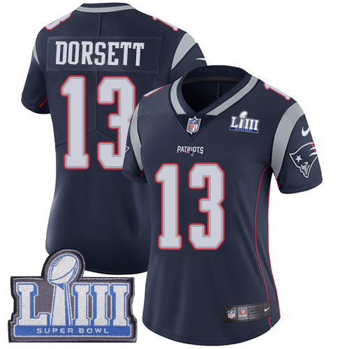 New England Patriots #13 Phillip Dorsett Navy Blue Team Color Super Bowl LIII Bound Women's Stitched Vapor Untouchable Limited Jersey Womens