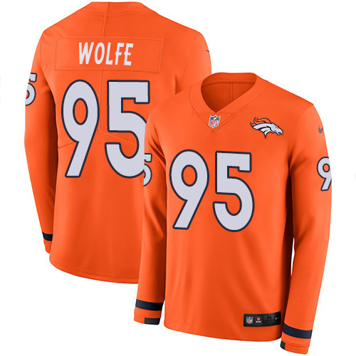 Denver Broncos #95 Derek Wolfe Orange Team Color Men's Stitched Limited Therma Long Sleeve Jersey Men's