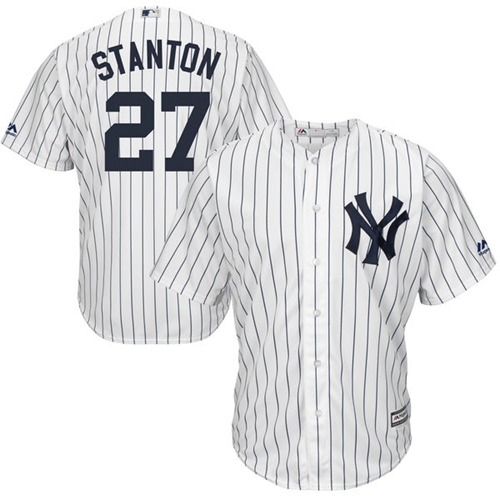 New York Yankees #27 Giancarlo Stanton White Strip New Cool Base Stitched Jersey Men's