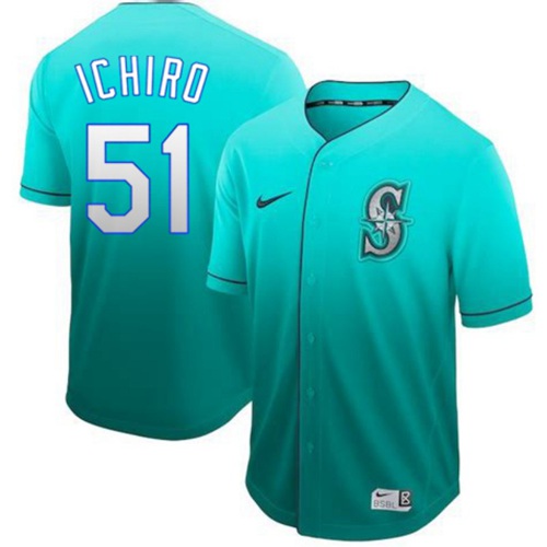 Seattle Mariners #51 Ichiro Suzuki Green Fade Authentic Stitched Jersey Men's