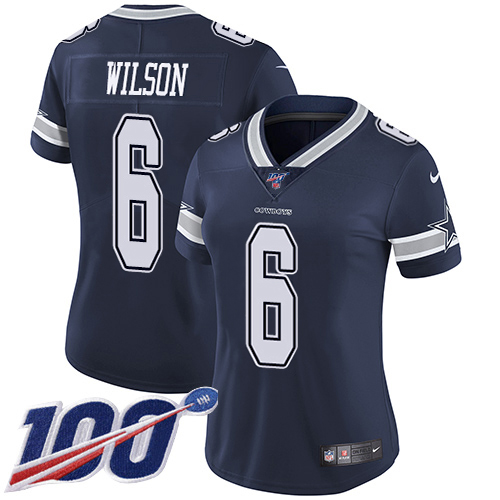 Cowboys #6 Donovan Wilson Navy Blue Team Color Women's Stitched 100th Season Vapor Untouchable Limited Jersey