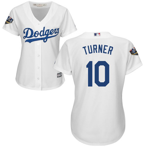 Los Angeles Dodgers #10 Justin Turner White Home 2018 World Series Women's Stitched Jersey Womens