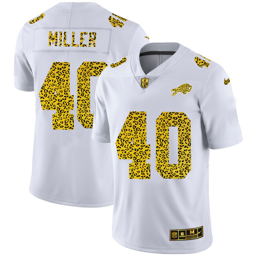 Buffalo Bills #40 Von Miller Men's Flocked Leopard Print Vapor Limited Jersey White