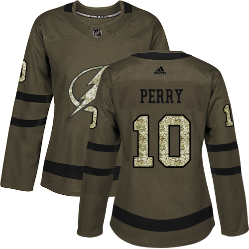 Adidas Tampa Bay Lightning #10 Corey Perry Green Women's Salute to Service Stitched Jersey Womens