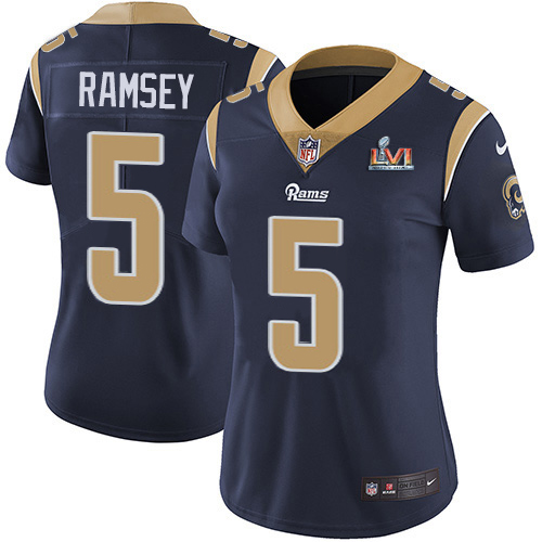 Rams #5 Jalen Ramsey Navy Blue Team Color Super Bowl LIII Bound Women's Stitched Vapor Untouchable Limited Jersey