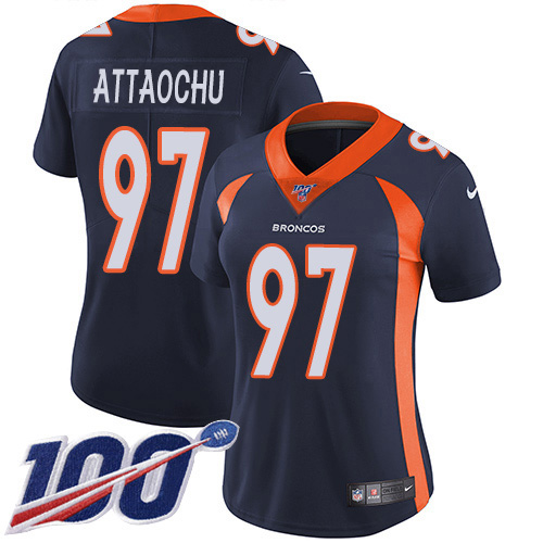 Denver Broncos #97 Jeremiah Attaochu Navy Blue Alternate Women's Stitched 100th Season Vapor Untouchable Limited Jersey Womens