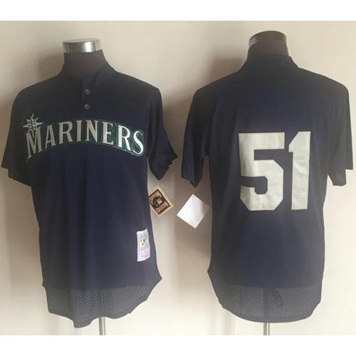 Mitchell And Ness 1995 Seattle Mariners #51 Randy Johnson Navy Blue Throwback Stitched Jersey Men's