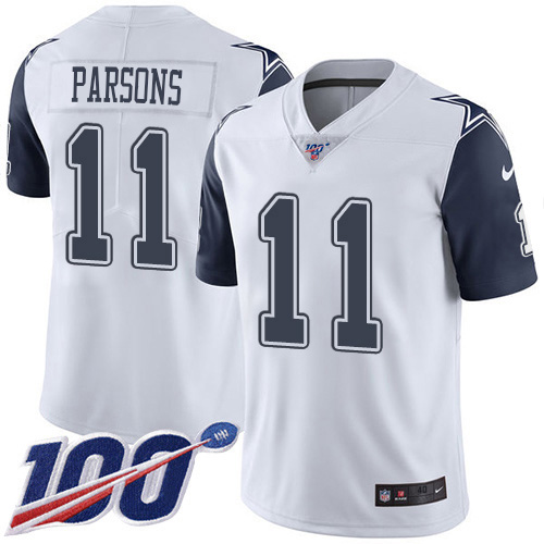 Cowboys #11 Micah Parsons White Men's Stitched Limited Rush 100th Season Jersey