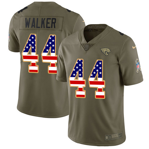 Jaguars #44 Travon Walker Olive/USA Flag Men's Stitched Limited 2017 Salute To Service Jersey