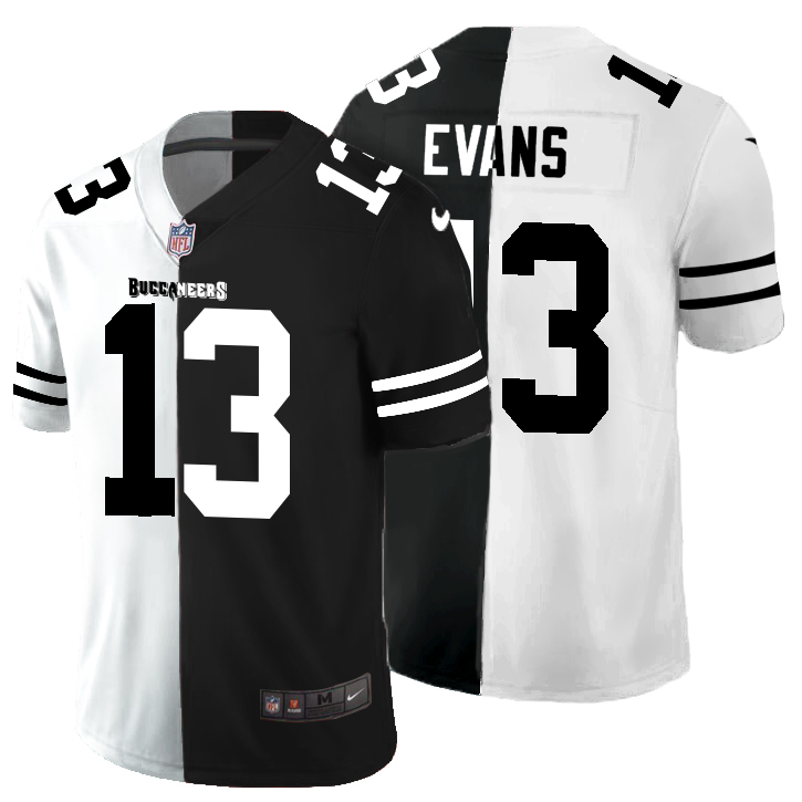Tampa Bay Buccaneers #13 Mike Evans Men's Black V White Peace Split Vapor Untouchable Limited Jersey