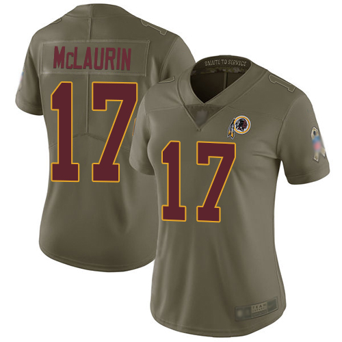 Commanders #17 Terry McLaurin Olive Women's Stitched Limited 2017 Salute To Service Jersey
