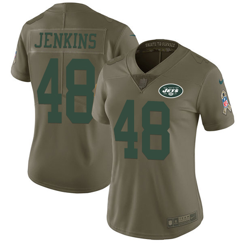 New York Jets #48 Jordan Jenkins Olive Women's Stitched Limited 2017 Salute to Service Jersey Womens