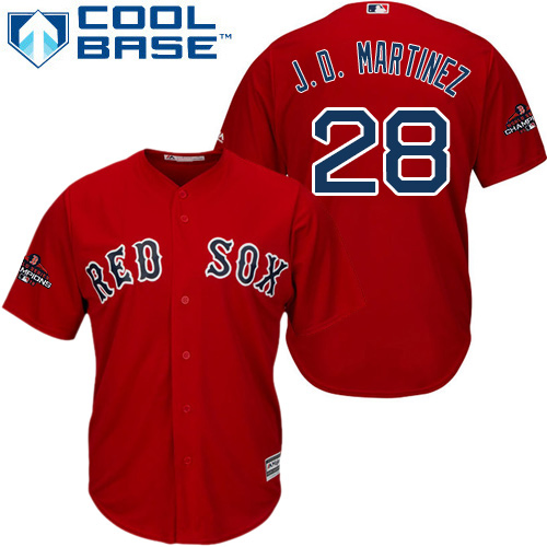 Boston Red Sox #28 J. D. Martinez Red New Cool Base 2018 World Series Champions Stitched Jersey Men's