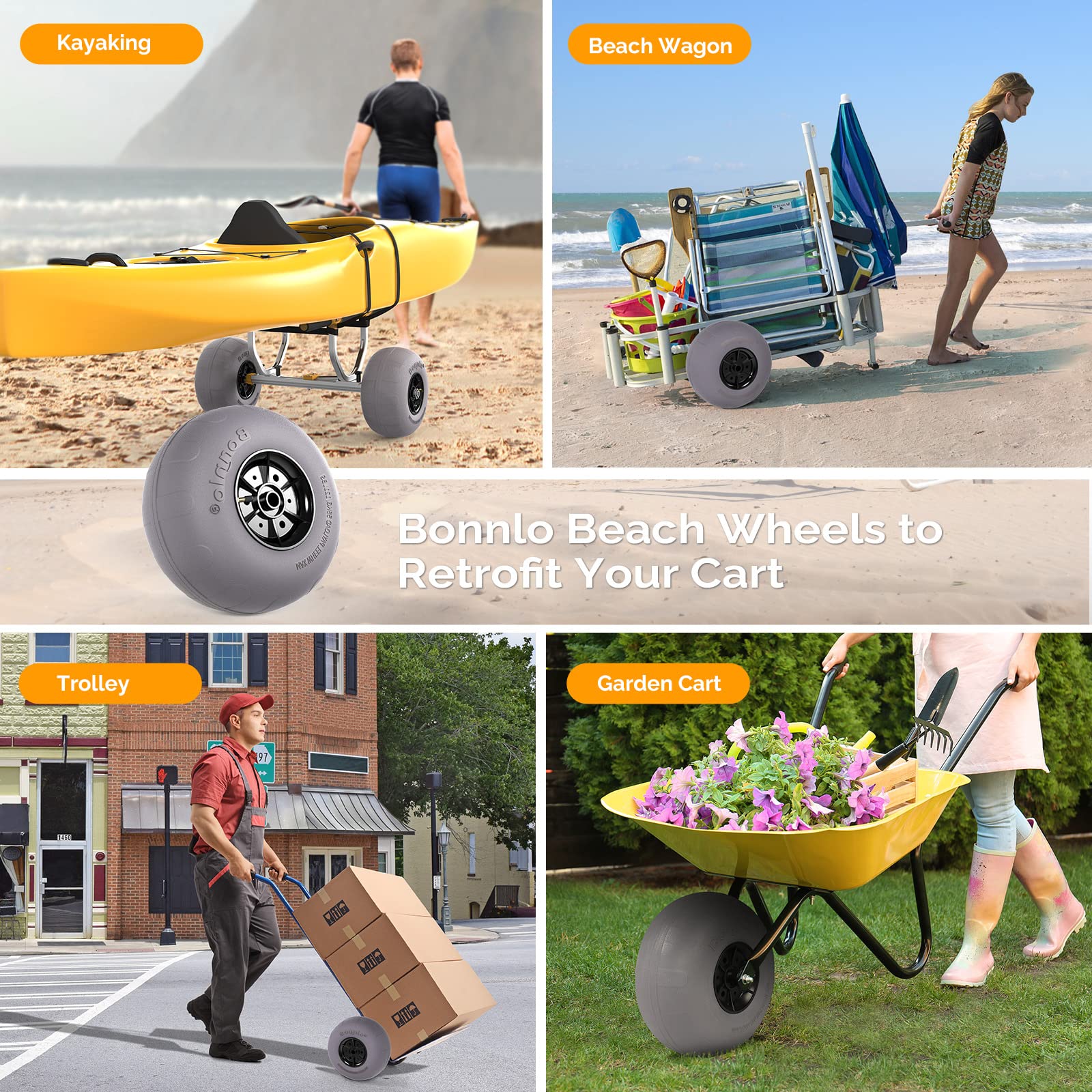 testBonnlo Replacement Balloon Wheels 12" Big Beach Sand Tires for Kayak Dolly Canoe Carts Buggy with Free Air Pump (2-Pack)