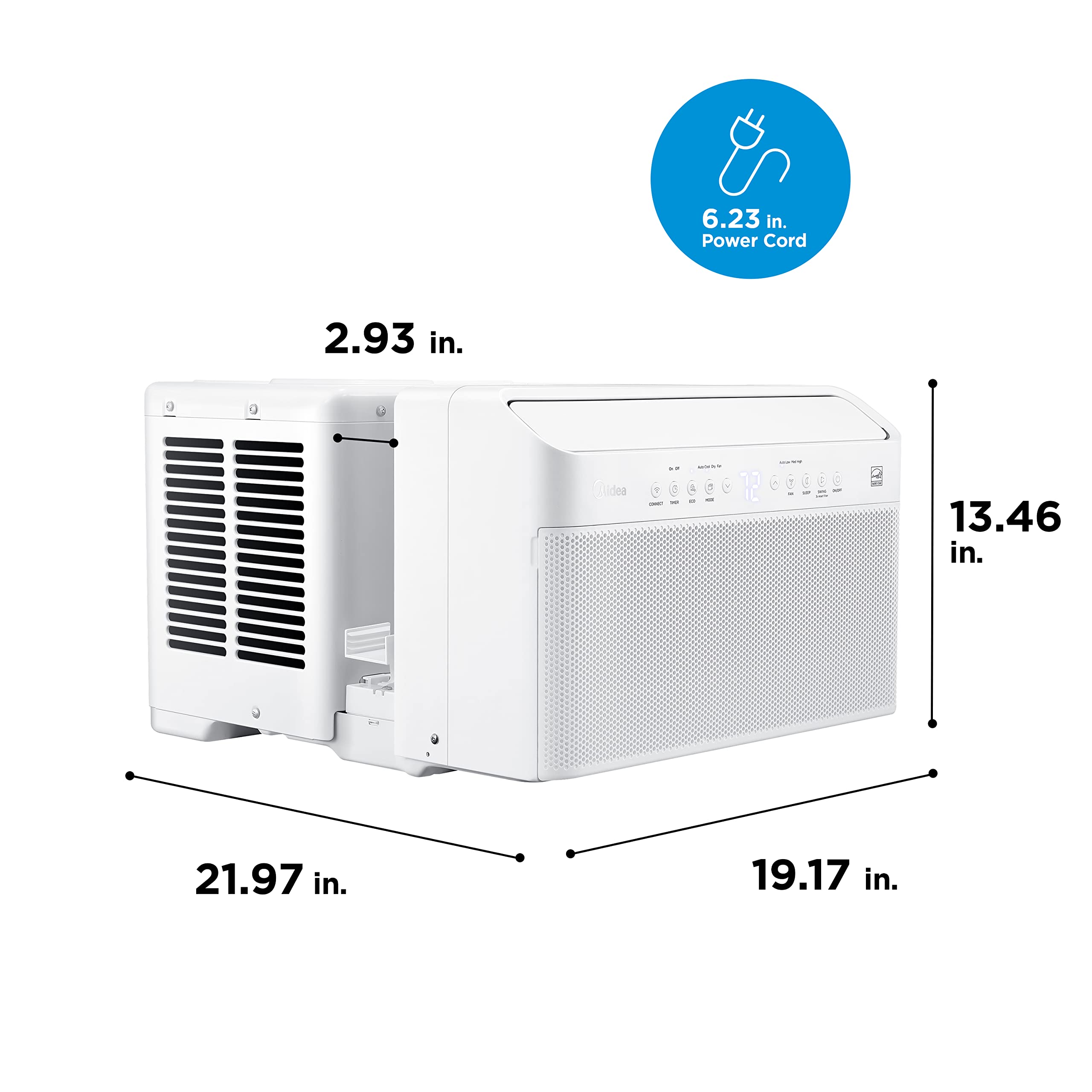 testMidea 8,000 BTU U-Shaped Smart Inverter Air Conditioner u2013Cools up to 350 Sq. Ft., Ultra Quiet with Open Window Flexibility, Works with Alexa/Google Assistant, 35% Energy Savings, Remote Control