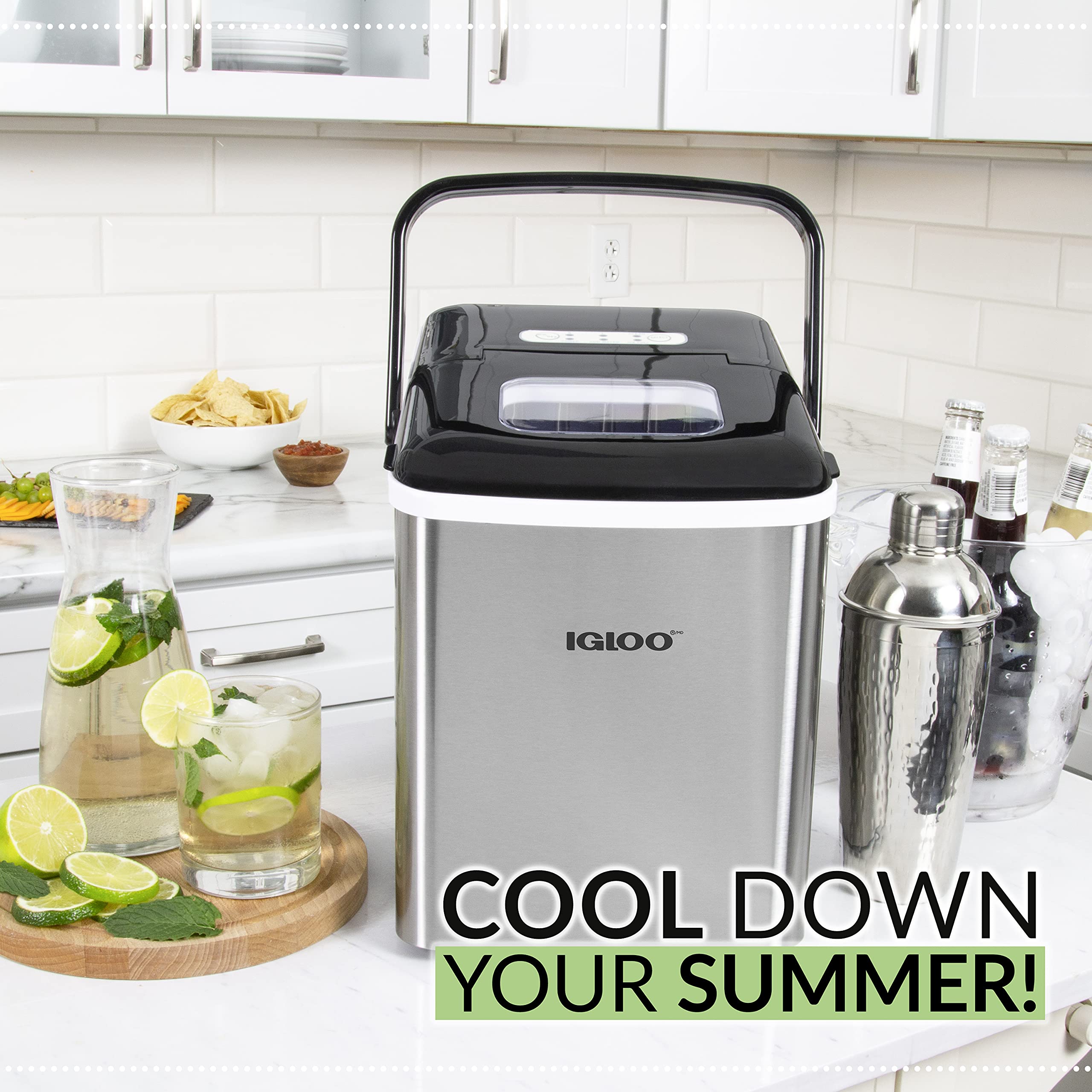 testIgloo ICEB26HNSS Automatic Self-Cleaning Portable Electric Countertop Ice Maker Machine With Handle, 26 Pounds in 24 Hours, 9 Ice Cubes Ready in 7 minutes, With Ice Scoop and Basket, Stainless