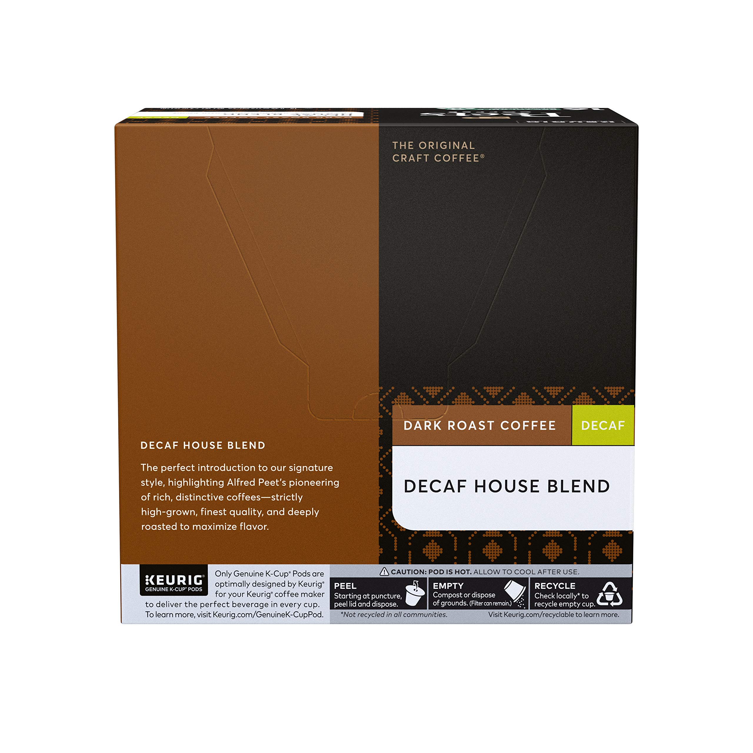 testPeet's Coffee Decaf House Blend, Dark Roast, 16 Count Single Serve K-Cup Decaffeinated Coffee Pods for Keurig Coffee Maker