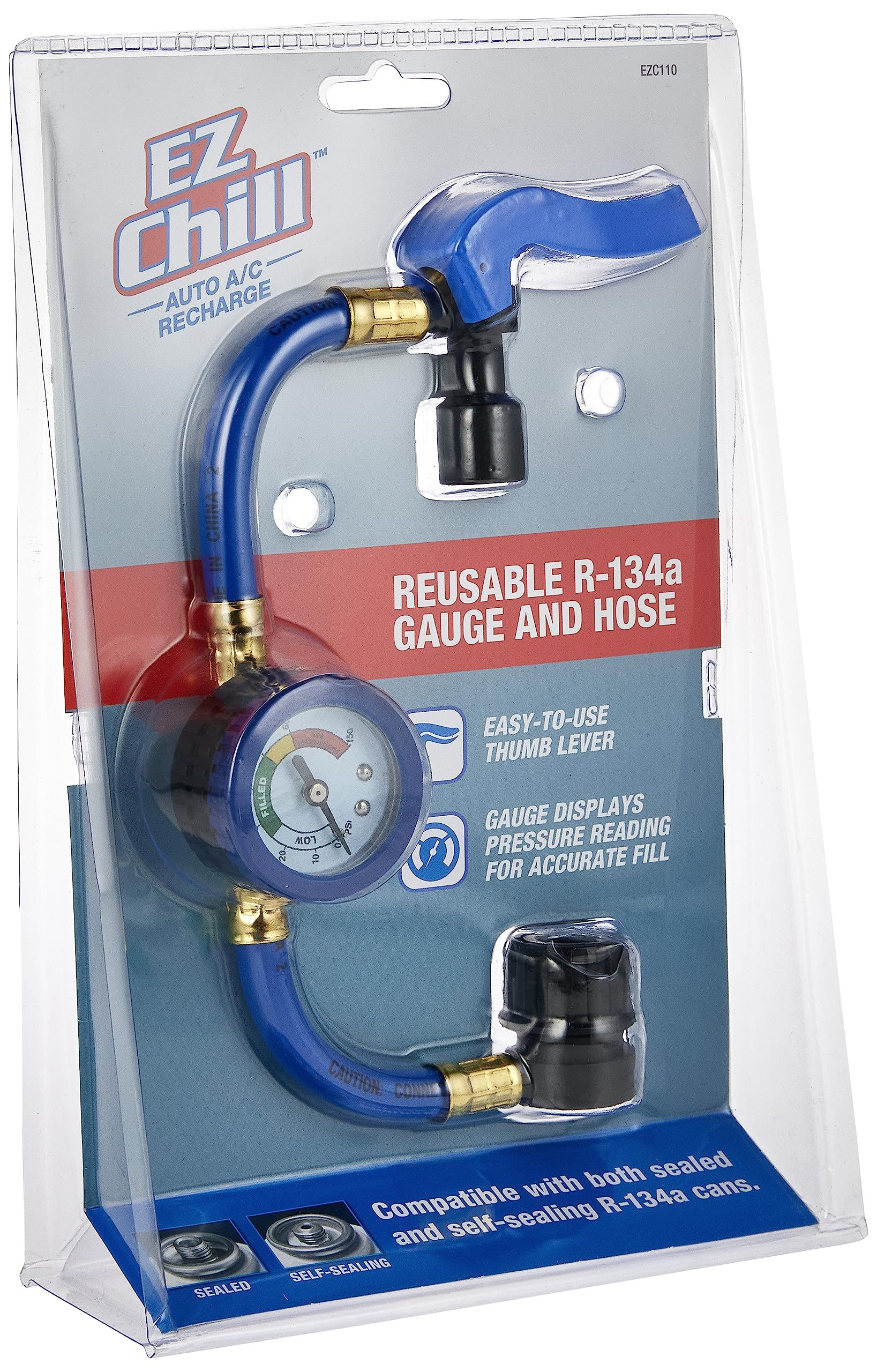 testInterDynamics Car Air Conditioner Refrigerant Gauge and Hose by InterDynamics, EZ Chill Reusable AC Recharge Kit for Cars, Trucks