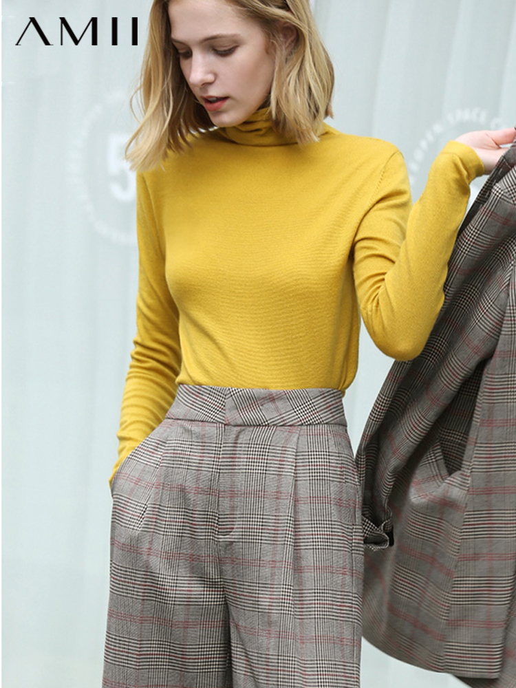 库存不足 商品 AMII Minimalism Autumn Winter Women's Sweater Causal Solid Basic Turtleneck Sweaters For Women Women's sweater Tops 12020216